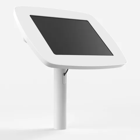 Bouncepad Original Twist in white, a tablet enclosure on a rotating desk post